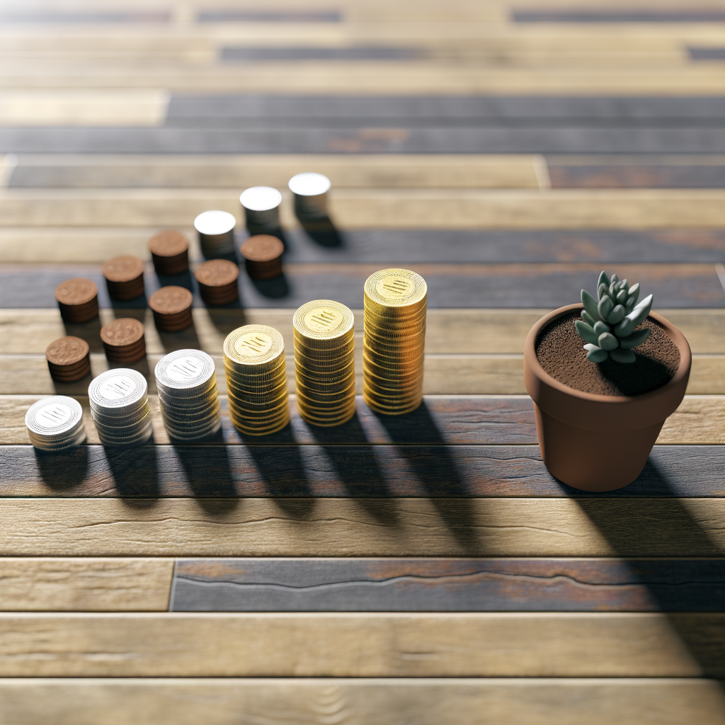 Close-up of hands arranging stacks of coins representing growing dividend income